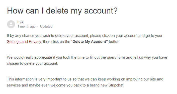 StripChat close account