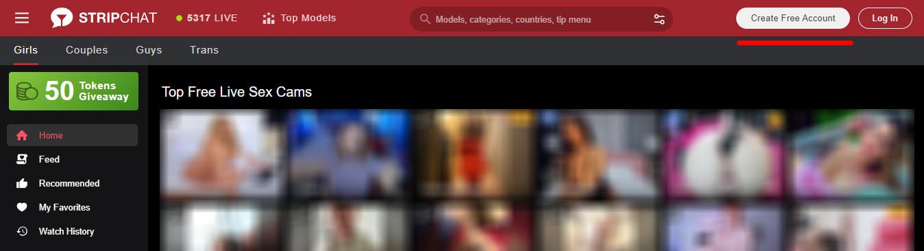 StripChat create account button