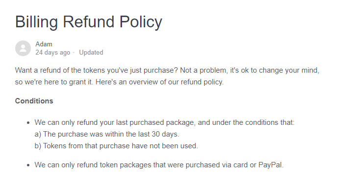 StripChat refund policy