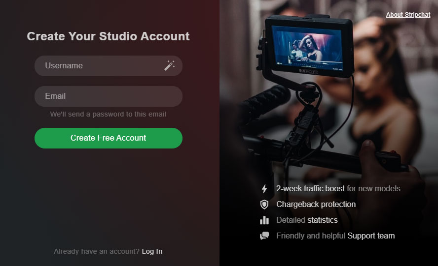 StripChat studio account registration